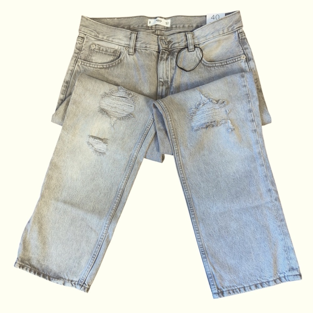 NWT Mango cropped distressed jeans, faded gray, size 40